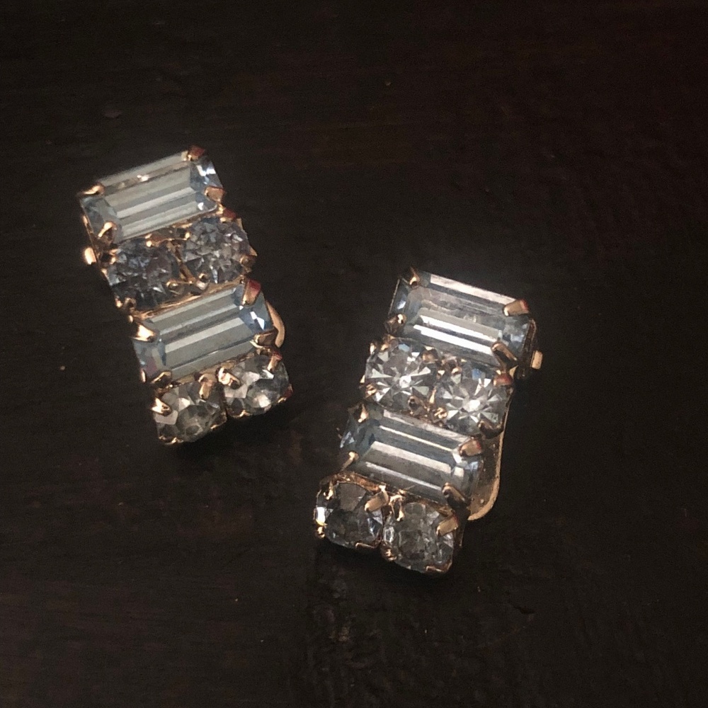 Baby Blue Rhinestone Clip-On Earrings